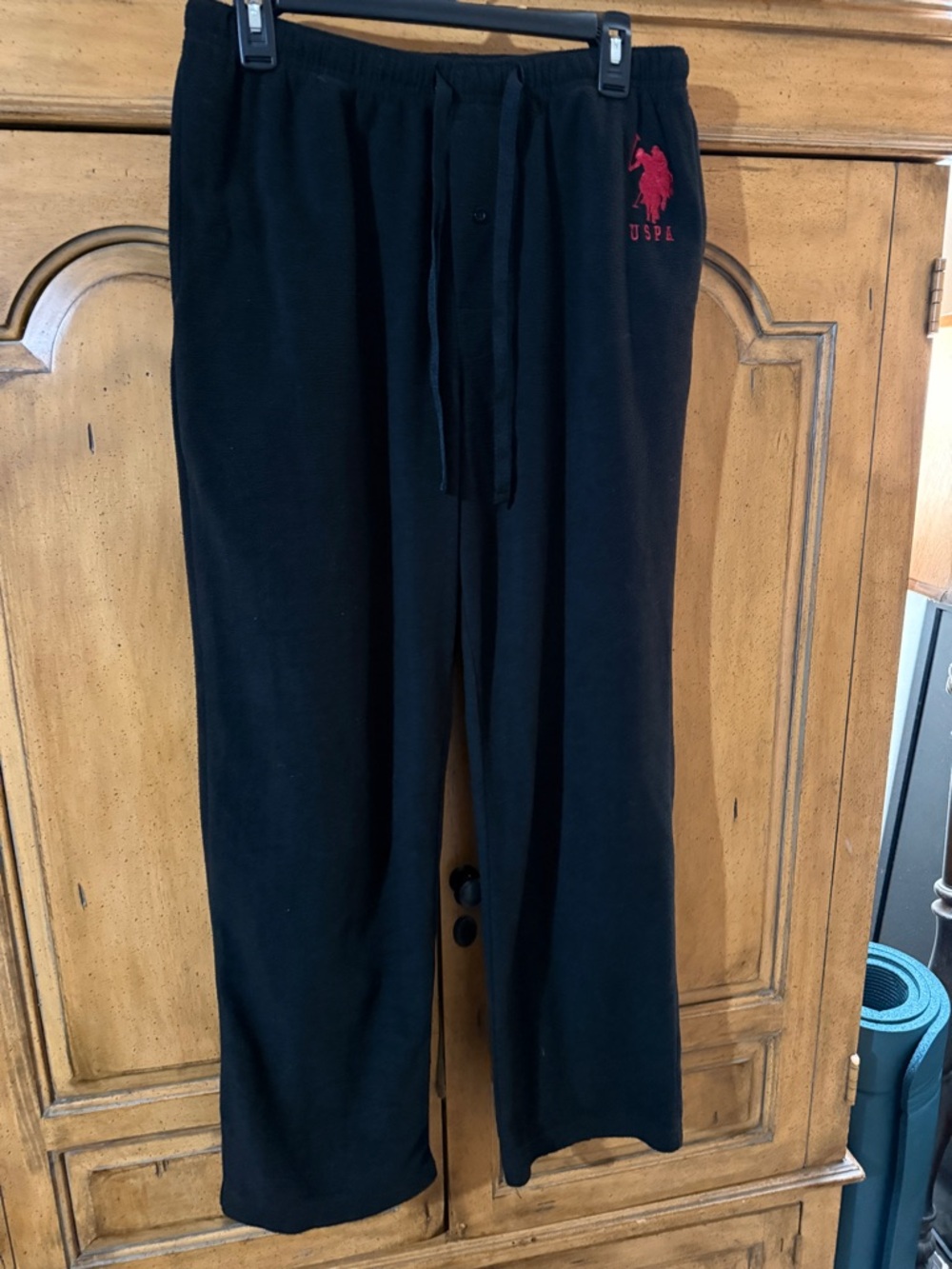 U.S. Polo Assn. Men's Black Lounge Pants with Red Logo-M